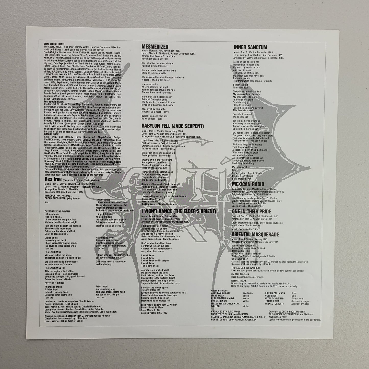 Celtic Frost,Into The Pandemonium,Includes the lyric insert.,,LP Album